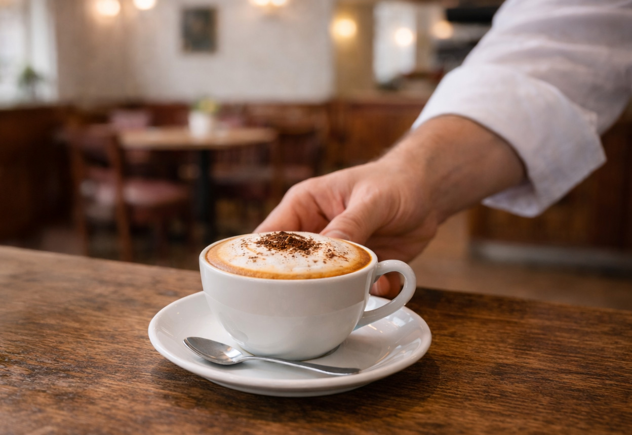 Kellner serviert Kaffee